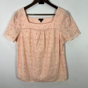 Talbots Eyelet Square Neck Top Womens Medium Pink Cotton Cottage Feminine Blouse